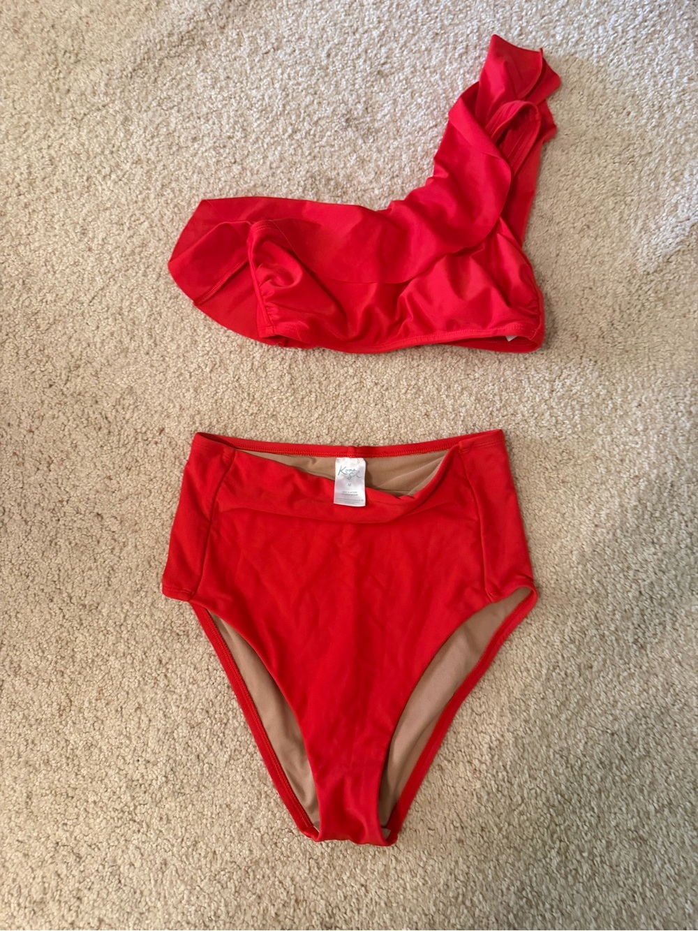 Red One-Shoulder Ruffle Bikini Set